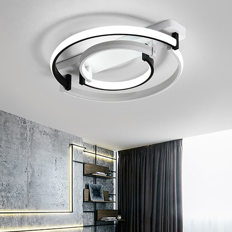Sleek Acrylic LED Bedroom Ceiling Lamp in Warm/White Light - Black/White Flush Mount, Various Sizes