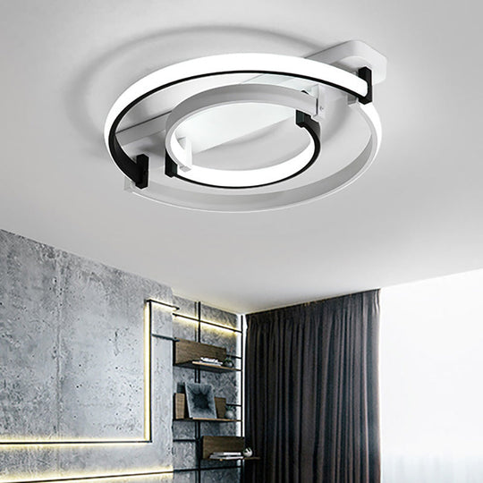 Sleek Acrylic LED Bedroom Ceiling Lamp in Warm/White Light - Black/White Flush Mount, Various Sizes