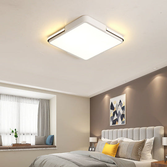 Simple White Led Flush Mount Light For Bedroom Ceiling - 16/19.5/35.5 Wide Square/Rectangular Shape