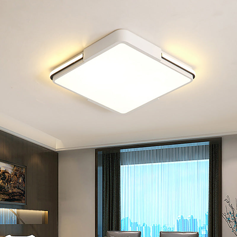Simple White LED Flush Mount Light for Bedroom Ceiling - 16"/19.5"/35.5" Wide Square/Rectangular Shape, Warm/White Light