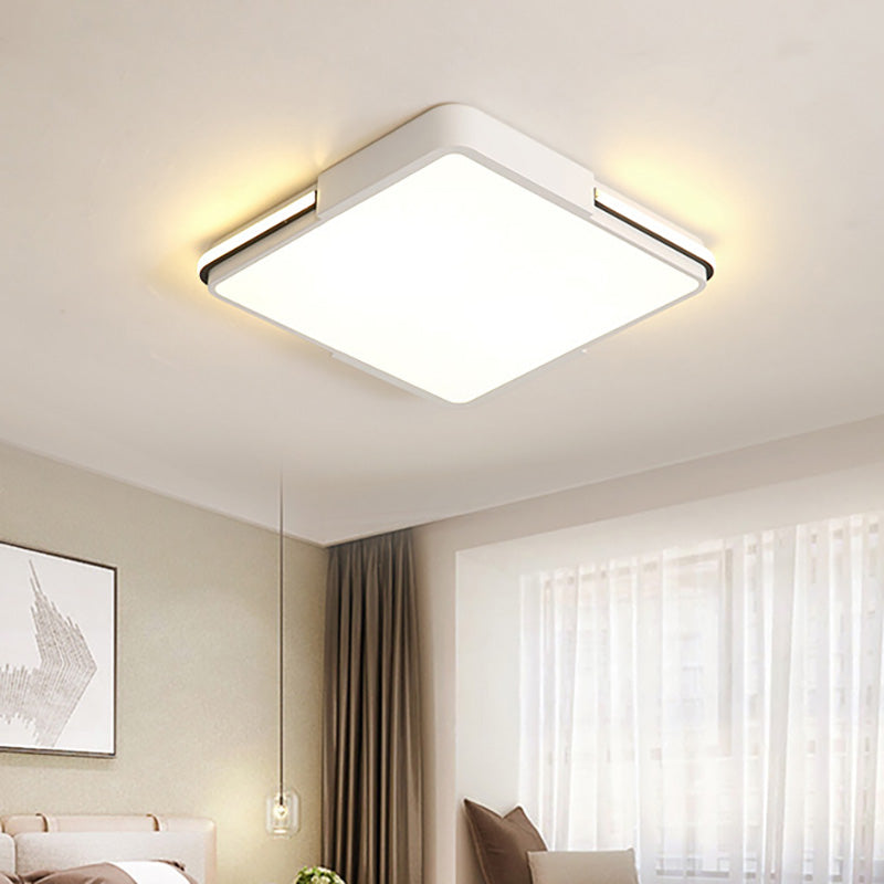 Simple White LED Flush Mount Light for Bedroom Ceiling - 16"/19.5"/35.5" Wide Square/Rectangular Shape, Warm/White Light