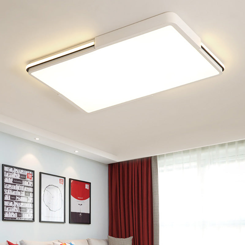 Simple White LED Flush Mount Light for Bedroom Ceiling - 16"/19.5"/35.5" Wide Square/Rectangular Shape, Warm/White Light