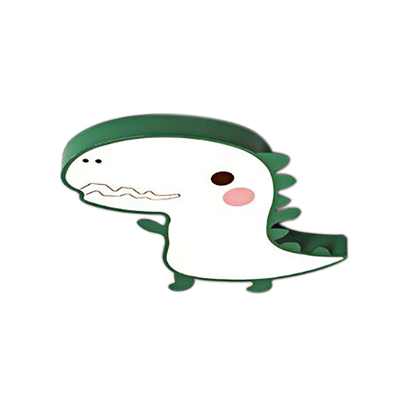 Dinosaur Flushmount Lamp: Pink/Green Cartoon Led Ceiling Light With Acrylic Diffuser (Warm/White)