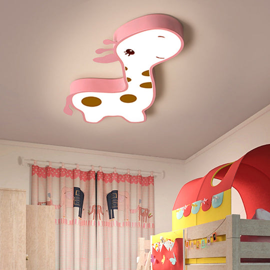 Giraffe Shaped LED Acrylic Flush Mount Lamp in Blue/Pink - Cartoon Style Light Fixture for Bedroom