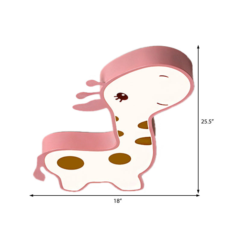 Giraffe Shaped Led Acrylic Flush Mount Lamp In Blue/Pink - Cartoon Style Light Fixture For Bedroom