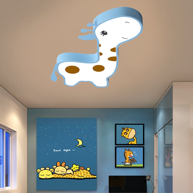 Giraffe Shaped LED Acrylic Flush Mount Lamp in Blue/Pink - Cartoon Style Light Fixture for Bedroom
