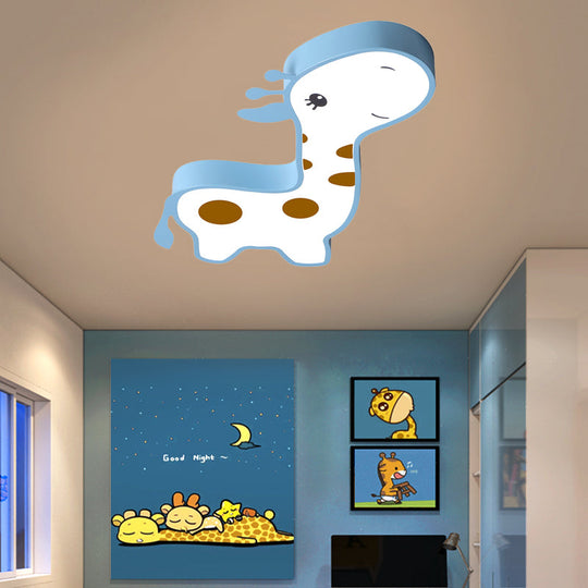 Giraffe Shaped LED Acrylic Flush Mount Lamp in Blue/Pink - Cartoon Style Light Fixture for Bedroom