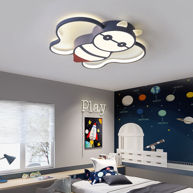 Kids Bee Design LED Ceiling Lamp - Blue Flush Mount Lighting for Children's Room - Acrylic, Warm/White Light - 15"/20.5" Width