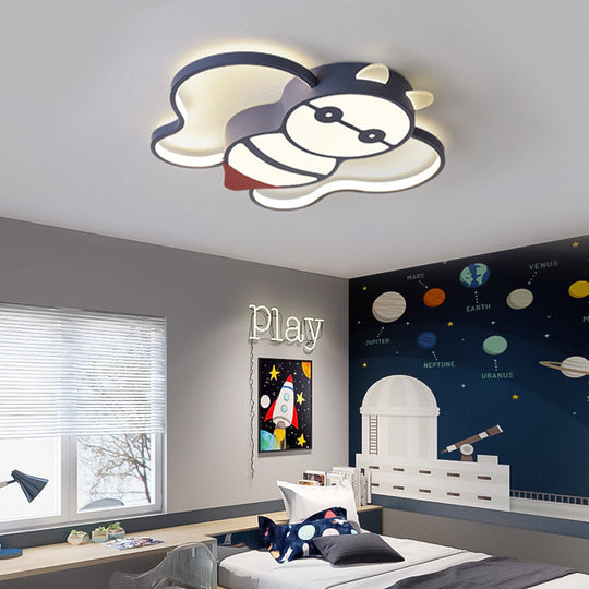 Kids Bee Design Led Ceiling Lamp - Blue Flush Mount Lighting For Childrens Room Acrylic Warm/White