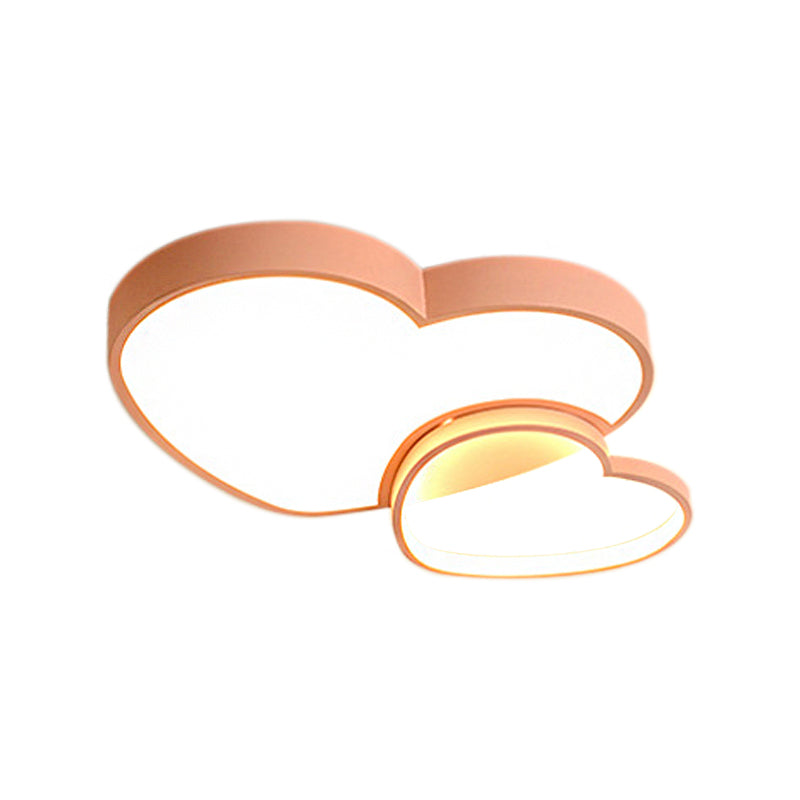 Contemporary Loving Heart Flush Light: Acrylic Led Children Room Lamp - Pink/White 13/16.5