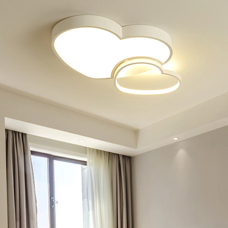 Contemporary Loving Heart Flush Light: Acrylic LED Children Room Lamp - Pink/White, 13"/16.5