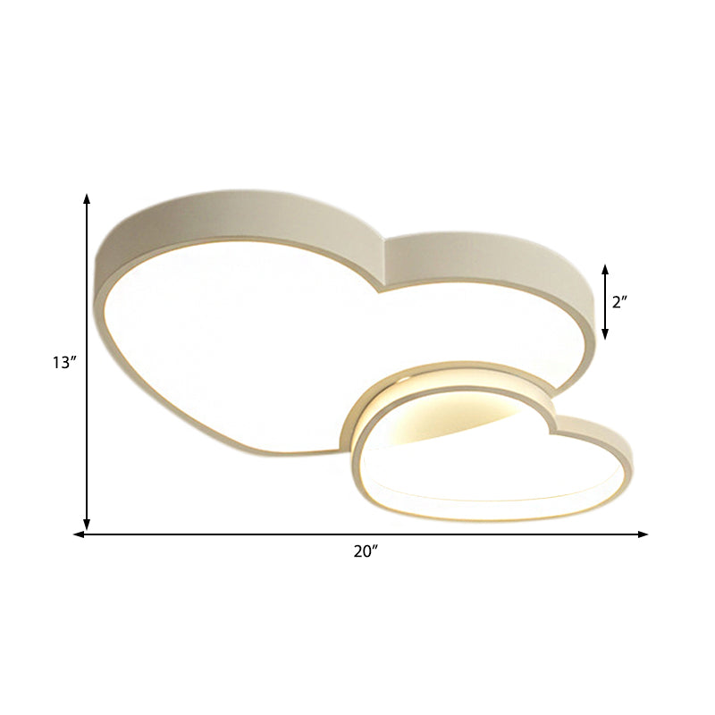 Contemporary Loving Heart Flush Light: Acrylic LED Children Room Lamp - Pink/White, 13"/16.5