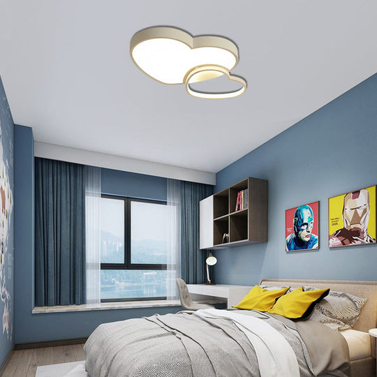 Contemporary Loving Heart Flush Light: Acrylic LED Children Room Lamp - Pink/White, 13"/16.5