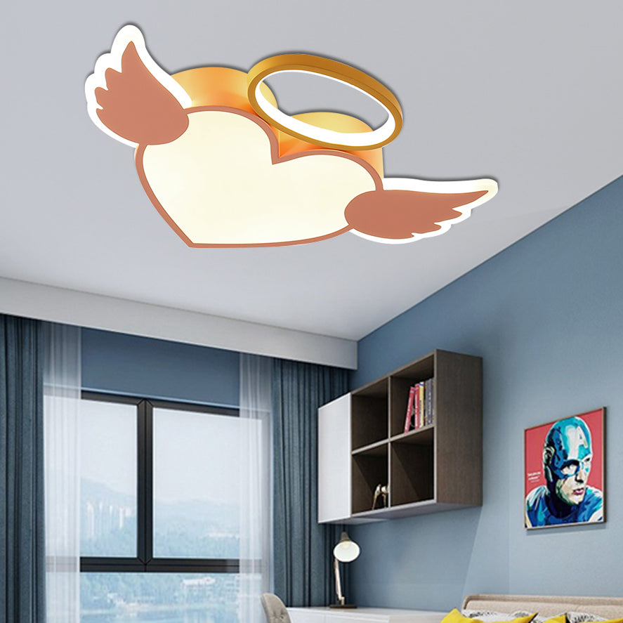 Heart Shaped Metal Flushmount Lamp: Cartoon Design, LED Blue/Pink Ceiling Lighting 19.5"/23.5" with Acrylic Diffuser in Warm/White Light