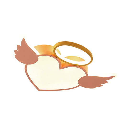 Heart Shaped Metal Flushmount Lamp: Cartoon Design, LED Blue/Pink Ceiling Lighting 19.5"/23.5" with Acrylic Diffuser in Warm/White Light