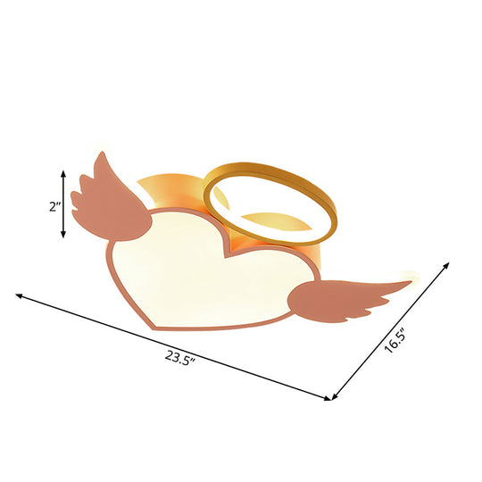 Heart Shaped Metal Flushmount Lamp: Cartoon Design, LED Blue/Pink Ceiling Lighting 19.5"/23.5" with Acrylic Diffuser in Warm/White Light