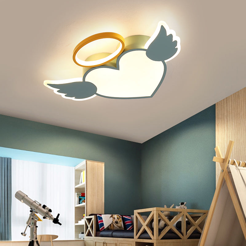 Heart Shaped Metal Flushmount Lamp: Cartoon Design Led Blue/Pink Ceiling Lighting 19.5/23.5 With