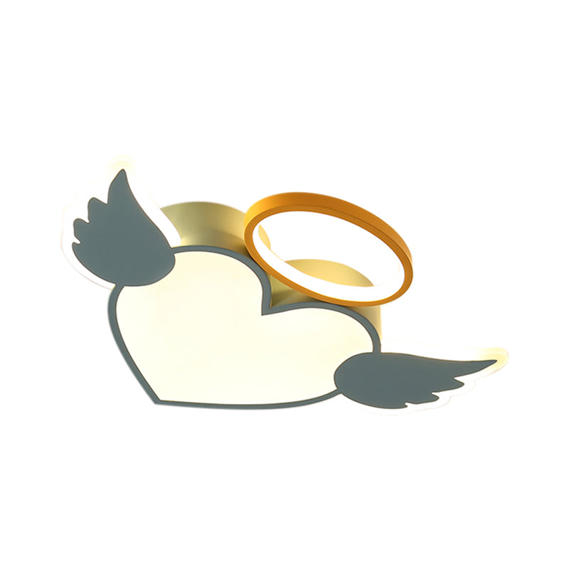 Heart Shaped Metal Flushmount Lamp: Cartoon Design, LED Blue/Pink Ceiling Lighting 19.5"/23.5" with Acrylic Diffuser in Warm/White Light