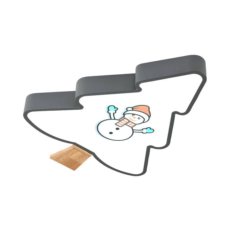 Kids LED Green/Gray Tree Flush Mount Light: Acrylic Ceiling Fixture with Snowman Pattern