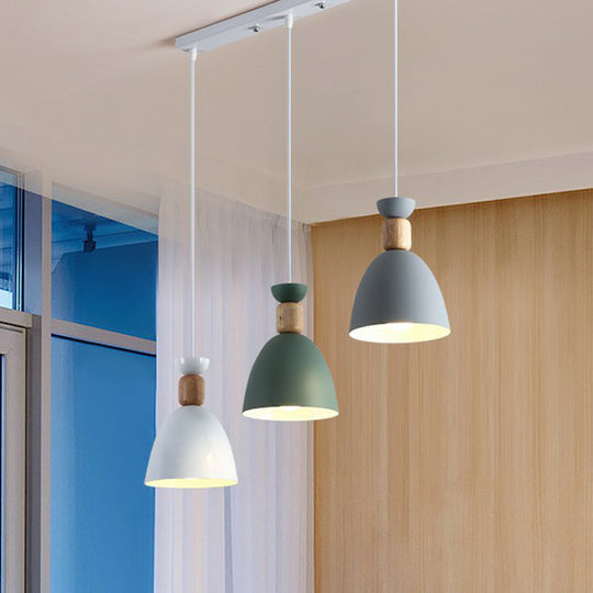 Macaron 3-Head Metallic Multi Ceiling Light: Inverted Cup Design White Suspension Lighting