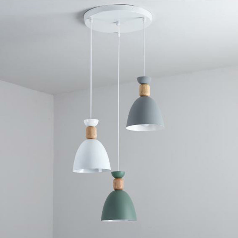 Macaron 3-Head Metallic Multi Ceiling Light: Inverted Cup Design White Suspension Lighting