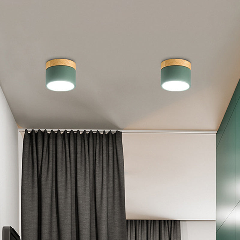 Modern Metallic LED Flush Mount: Cylinder Bedroom Lighting Simplified