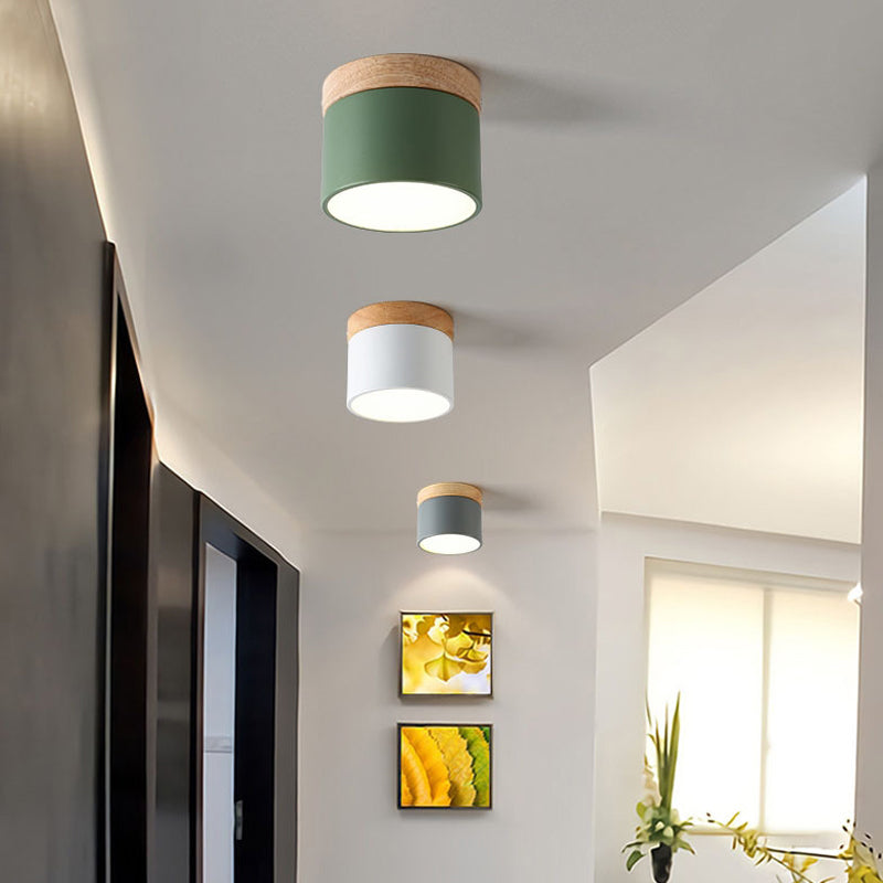 Modern Metallic LED Flush Mount: Cylinder Bedroom Lighting Simplified