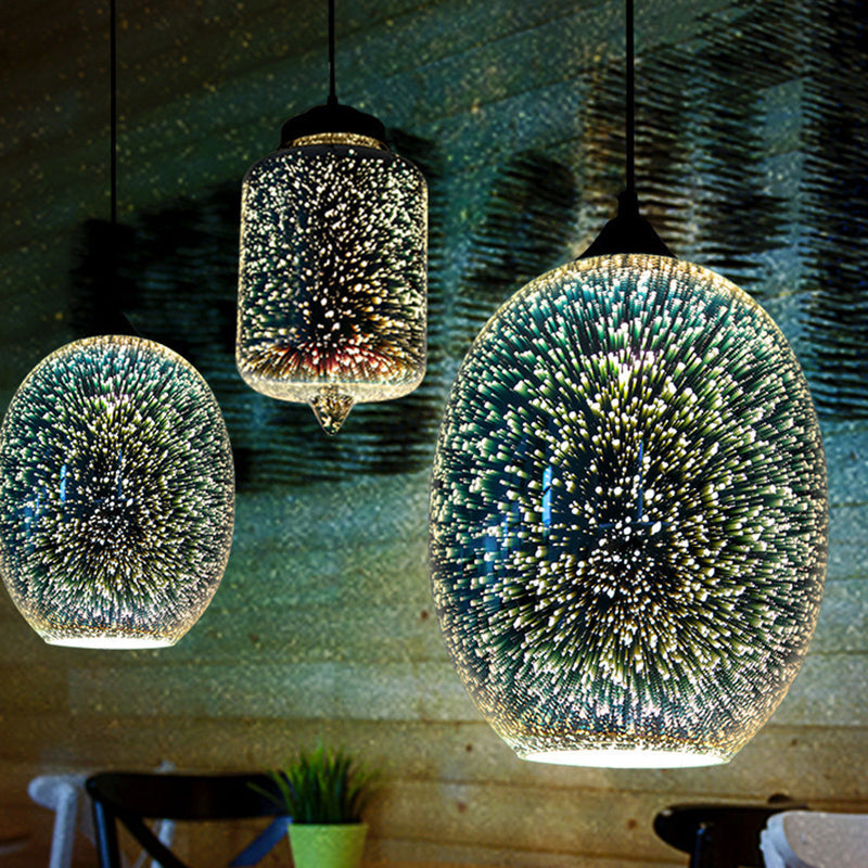 Modern Geometric Glass Pendant Light in Black for Restaurants