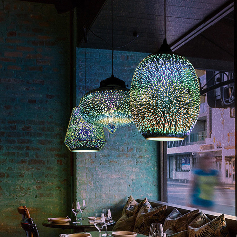 Modern Geometric Glass Pendant Light in Black for Restaurants