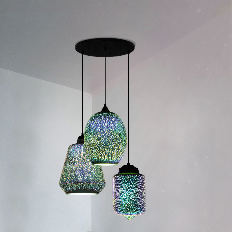 Modern Black Geometric 3D Glass Pendant Lamp For Restaurants / A Round