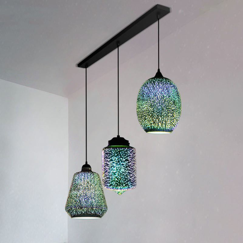 Modern Geometric Glass Pendant Light in Black for Restaurants