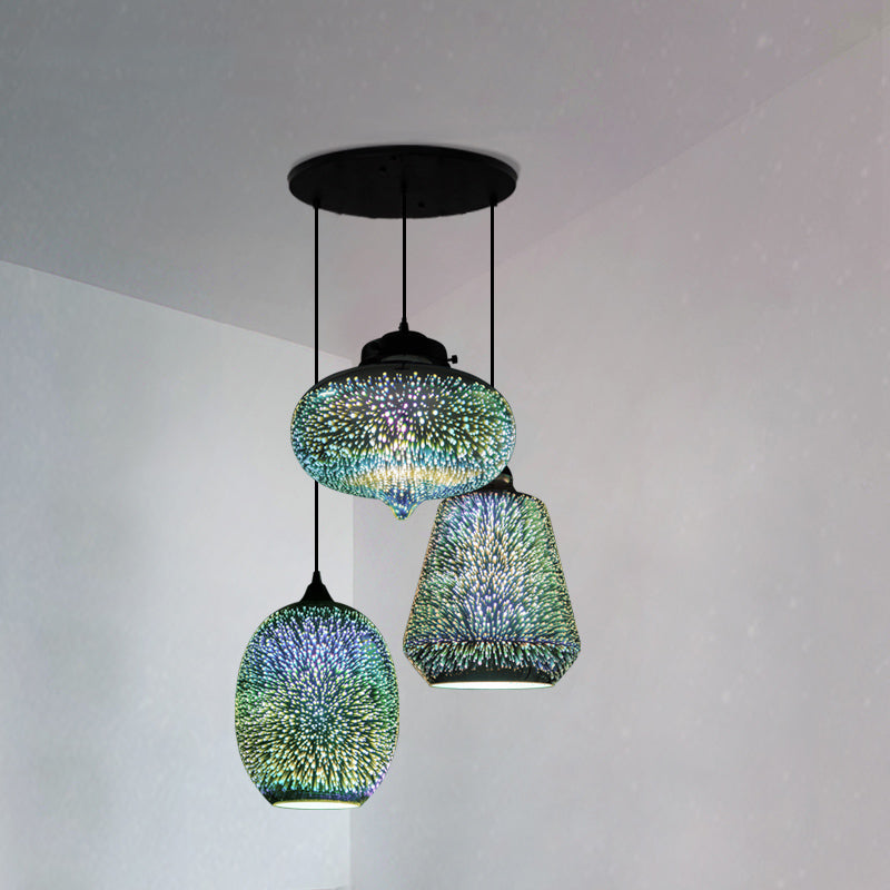 Modern Black Geometric 3D Glass Pendant Lamp For Restaurants / B Round