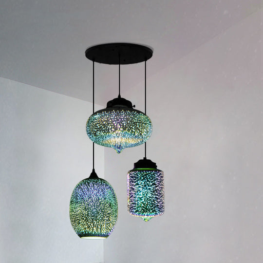 Modern Black Geometric 3D Glass Pendant Lamp For Restaurants / C Round