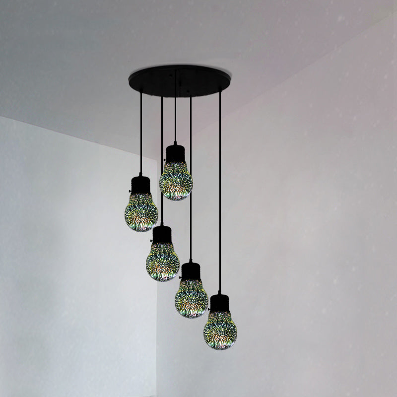 Modern Black Geometric 3D Glass Pendant Lamp For Restaurants / F Round