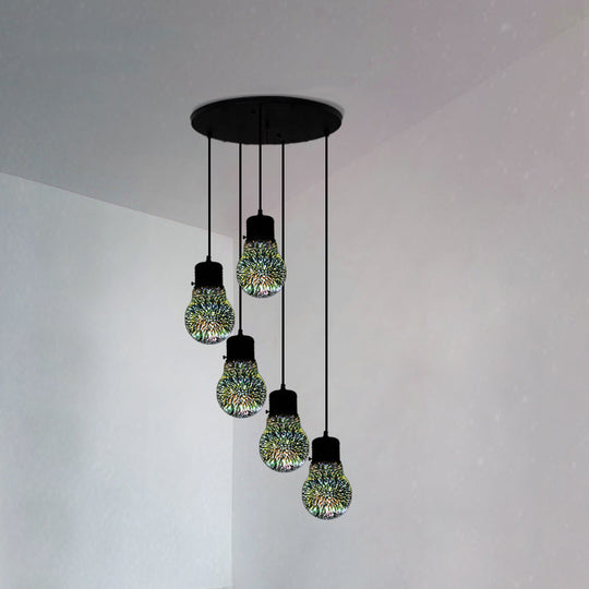 Modern Black Geometric 3D Glass Pendant Lamp For Restaurants / F Round