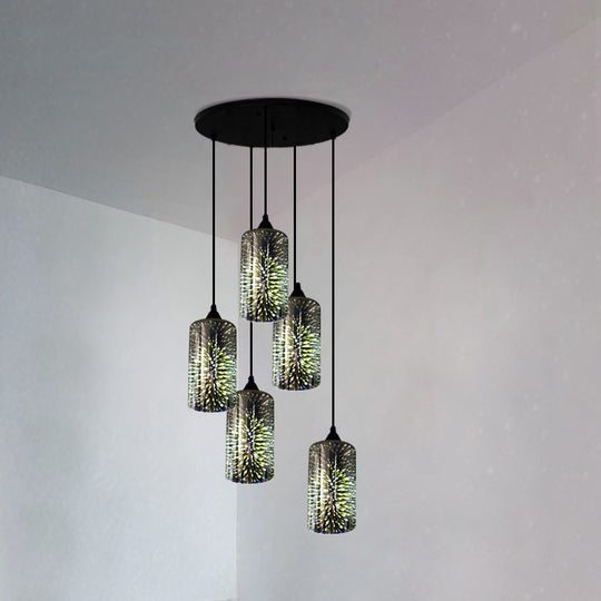 Modern Geometric Glass Pendant Light in Black for Restaurants