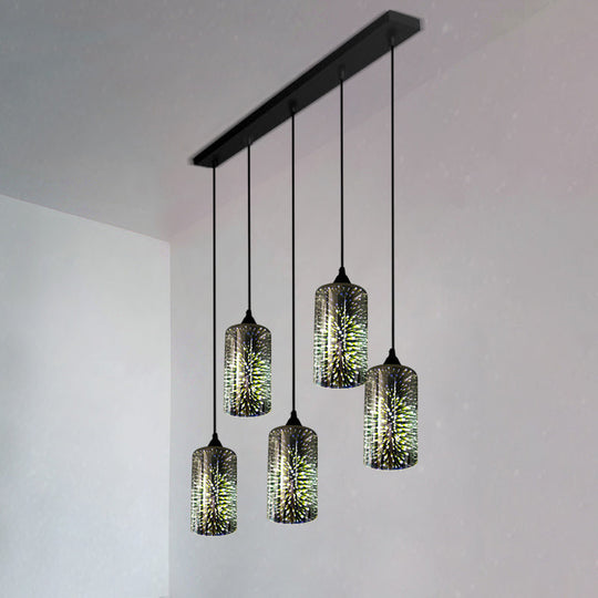Modern Geometric Glass Pendant Light in Black for Restaurants