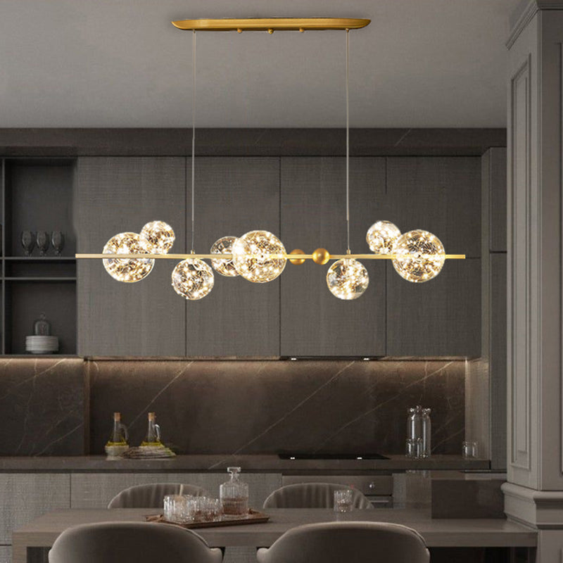 Contemporary LED Chandelier Pendant Light with Clear Glass Ball Shape in Gold