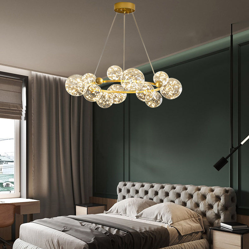 Modern Led Chandelier Pendant Light With Ball Shaped Clear Glass Gold; Perfect For Dining Rooms 12 /