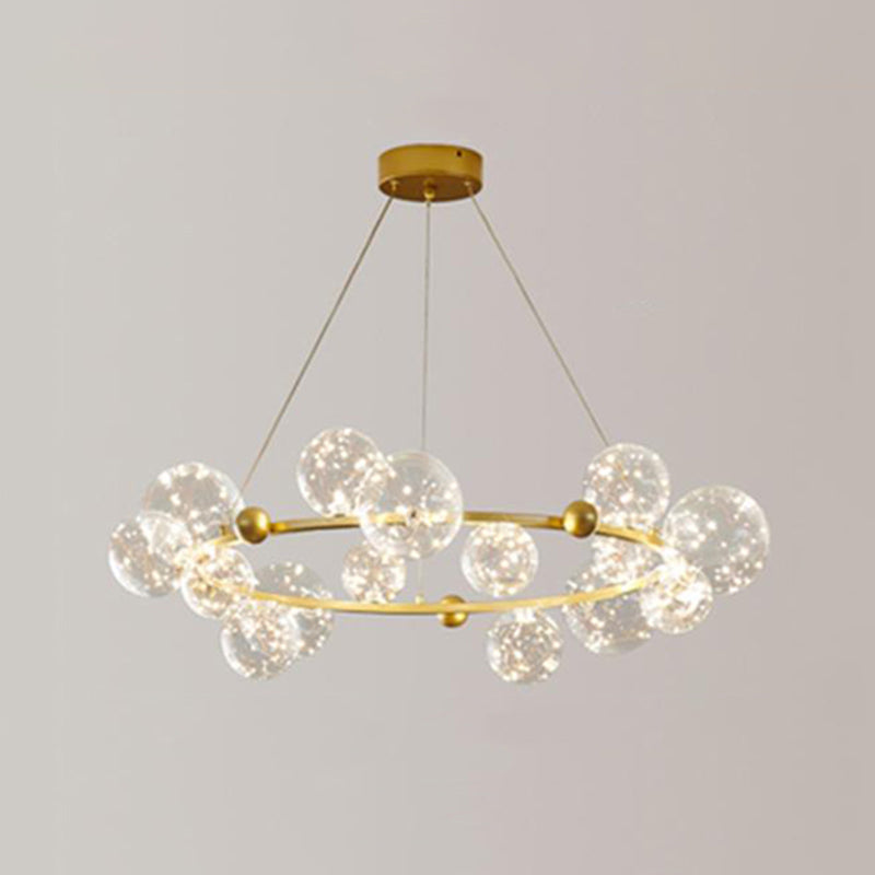 Contemporary LED Chandelier Pendant Light with Clear Glass Ball Shape in Gold