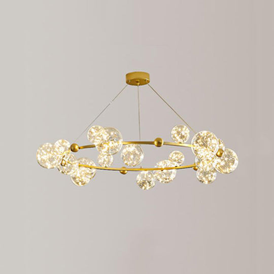 Contemporary LED Chandelier Pendant Light with Clear Glass Ball Shape in Gold