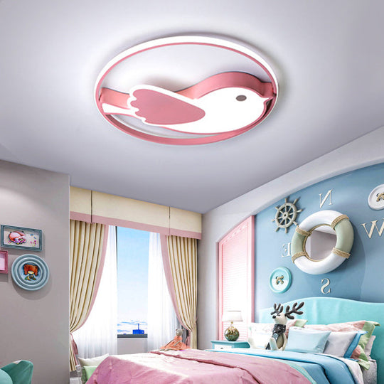 Cartoon LED Flush Mount Lamp: Pink Acrylic Shade, Bedroom Lighting - 18"/21.5" Diameter
