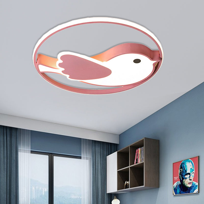 Cartoon LED Flush Mount Lamp: Pink Acrylic Shade, Bedroom Lighting - 18"/21.5" Diameter