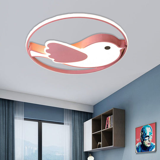 Cartoon LED Flush Mount Lamp: Pink Acrylic Shade, Bedroom Lighting - 18"/21.5" Diameter