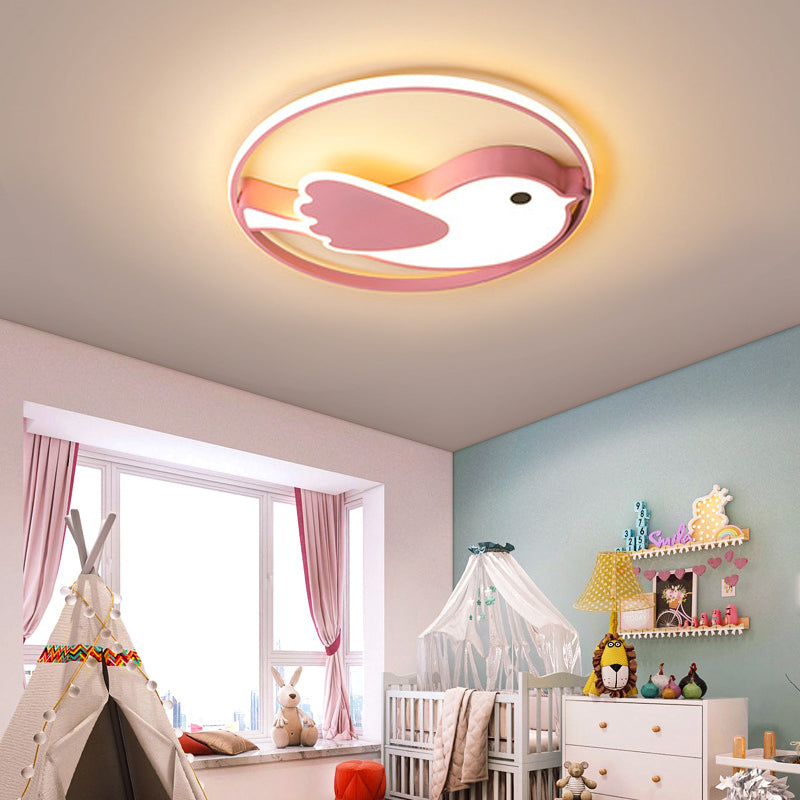 Cartoon LED Flush Mount Lamp: Pink Acrylic Shade, Bedroom Lighting - 18"/21.5" Diameter