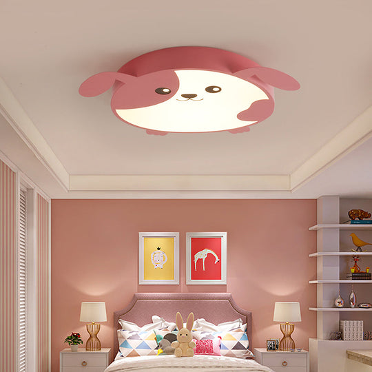 Doggie-Themed Led Flush Mount Ceiling Light For Kids Bedrooms In Pink/Green With Warm/White Pink /