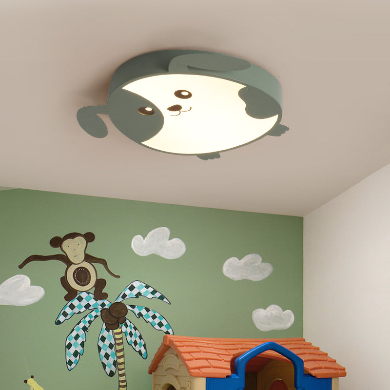 Doggie-themed LED Flush Mount Ceiling Light for Kids' Bedrooms in Pink/Green with Warm/White Light