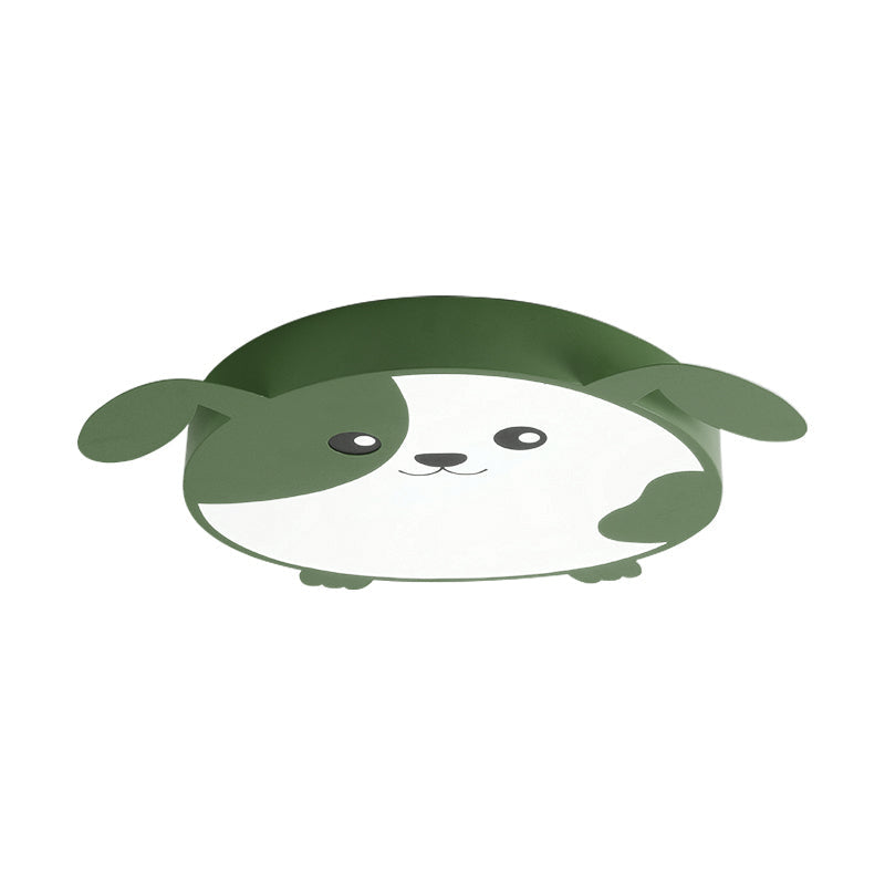 Doggie-themed LED Flush Mount Ceiling Light for Kids' Bedrooms in Pink/Green with Warm/White Light