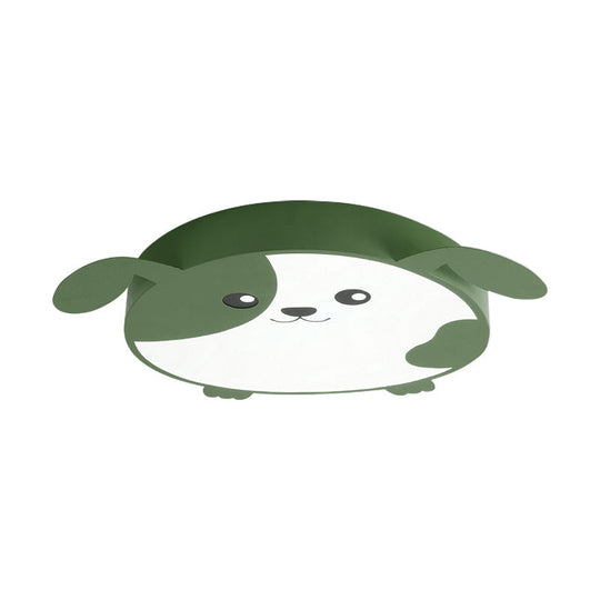 Doggie-themed LED Flush Mount Ceiling Light for Kids' Bedrooms in Pink/Green with Warm/White Light