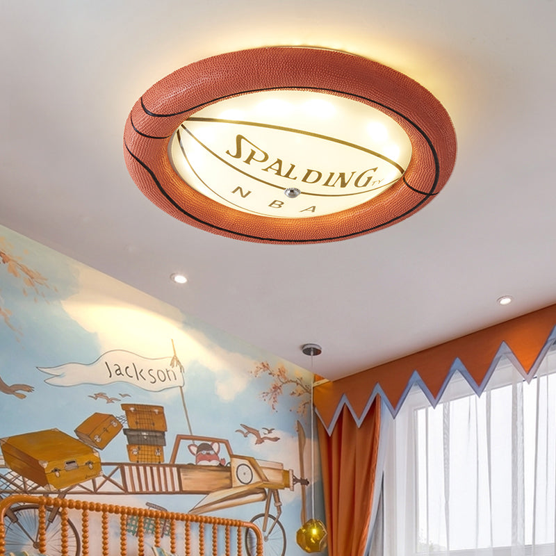 Basketball Design LED Ceiling Light in Brown Resin and Frosted Glass - Warm/White Light